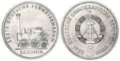 5 mark (150th Anniversary of the First German Locomotive of Saxony) from Germany-Democratic Republic