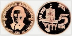 5 pesos (200th Anniversary of the Birth of General Justo José Urquiza) from Argentina