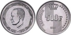 500 francs (40 Aniversario de reinado de Balduino I - Belgique) from Belgium