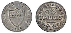 2½ rappen from Swiss cantons