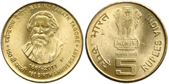 5 rupees (150th Anniversary of the Birth of Rabindranath Tagore) from India
