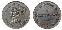 3 centesimi  (Principado de Lucca y Piombino) from Italy-States