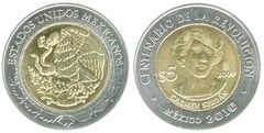 5 pesos (Centennial of the Revolution - Carmen Serdán) from Mexico