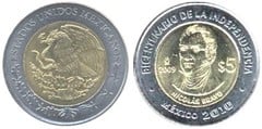 5 pesos (Bicentennial of Independence-Nicolás Bravo) from Mexico