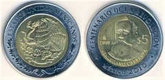 5 pesos (Centennial of the Revolution-Venustiano Carranza) from Mexico