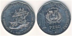 1 peso (500th Anniversary of the Discovery and Evangelization of America) from Dominican Republic