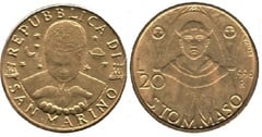 20 lire (St.Thomas Aquinas) from San Marino