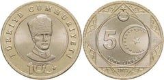 5 lira (100 Aniversario de la República de Turquía) from Turkey