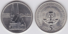 5 mark (500th Anniversary of the Birth of Thomas Müntzer - St. Catherine's Church in Zwickau) from Germany-Democratic Republic