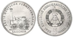 5 mark (150 Aniversario de la Primera Locomotora Alemana de Sajonia) from Germany-Democratic Republic