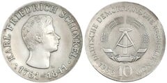 10 mark (125 Aniversario de la Muerte de Karl Friedrich Schinkel) from Germany-Democratic Republic