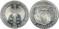 5 mark (375th Anniversary of Gerhard Mercator's Death) from Germany-Federal Rep.