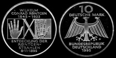 10 mark (150 Aniversario del Nacimiento de Wilhelm Conrad Röntgen) from Germany-Federal Rep.