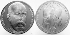 10 mark (150 Aniversario del Nacimiento de Robert Koch) from Germany-Federal Rep.