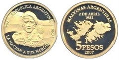 5 pesos (25th Anniversary of the Falklands War) from Argentina