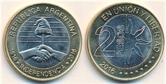 2 pesos (Bicentennial of Independence) from Argentina