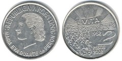 2 pesos (50th Anniversary of the Death of Eva Perón) from Argentina