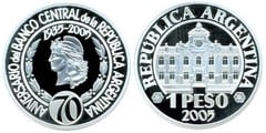 1 peso (70th Anniversary of the Central Bank) from Argentina