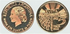 5 pesos (50th Anniversary of the Death of Eva Perón) from Argentina