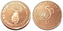 5 pesos (50 Aniversario de la ONU) from Argentina