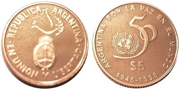 Photo of 5 pesos (50 Aniversario de la ONU)