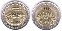 1 peso (Bicentennial of the May Revolution - Perito Moreno Glacier) from Argentina