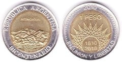 1 peso (Bicentennial of the May Revolution-Aconcagua) from Argentina