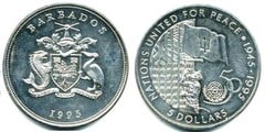 5 dollars (50 Aniversario de las Naciones Unidas) from Barbados