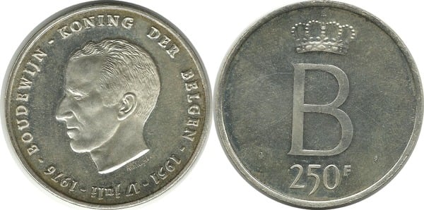Photo of 250 francs (Bodas de Plata de Balduino I der belgen)
