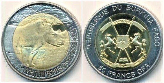 Photo of 50 francs CFA (Rinoceronte Blanco)