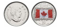 25 cents (50 Aniversario de la Bandera Canadiense) from Canada
