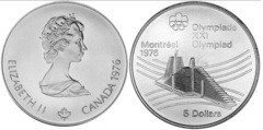 5 dollars (XXI JJ.OO. Montreal 1976 - Villa Olímpica) from Canada