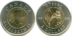 2 dollars (400 Aniversario de la Fundación de la Ciudad de Québec) from Canada