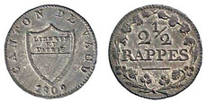2½ rappen from Swiss cantons