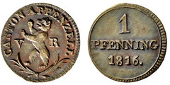 1 pfennig from Swiss cantons
