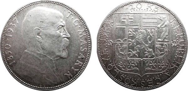 Photo of 20 korun (Muerte del Presidente Tomás G.Masaryk)