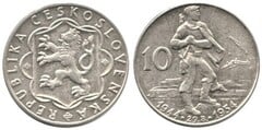 10 korun (10th Anniversary of the Slovak Uprising) from Czechoslovakia