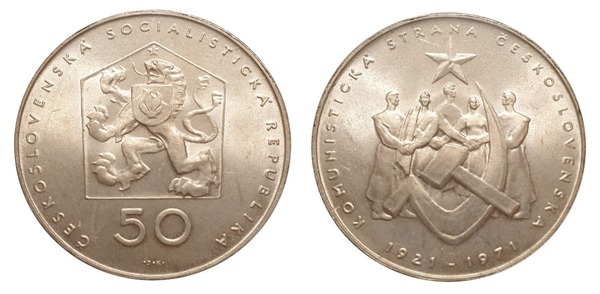 Photo of 50 korun (50 Aniversario del Partido Comunista checoslovaco)