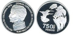750 pesos (Centennial of Tomas Cipriano de Mosquera's Death) from Colombia