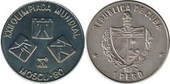1 peso (XXII Olympic Games - Moscow-80 - High Jump, Weightlifting, Javelin, Javelin) from Cuba