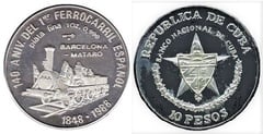 10 pesos (140 Aniversario del Primer Ferrocarril Español) from Cuba