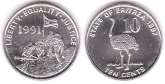 10 cents (Red-necked ostrich) from Eritrea