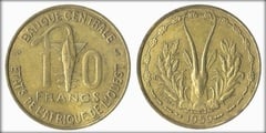 West African States 50 francs 1980-2011 crocodile 22mm co-ni coin km6