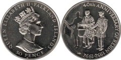 50 pence (40 Aniversario del Reinado de Isabel II) from Falkland Islands