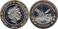 2 pounds (100 Aniversario de la Batalla de las Malvinas) from Falkland Islands