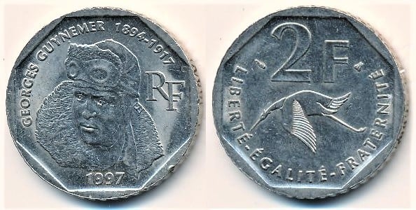 Photo of 2 francs (80 Aniversario de la Muerte de Georges Guynemer)