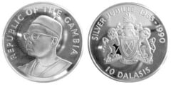 10 dalasis (Silver Jubilee of Independence) from Gambia
