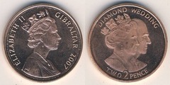 2 pence (60th Anniversary of the Wedding of Elizabeth II and Prince Philip) from Gibraltar