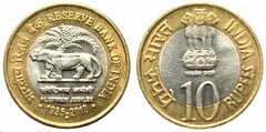 10 rupees (75 Aniversario del Banco de la Reserva) from India