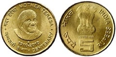 5 rupees (100 Aniversario del Nacimiento de la Madre Teresa) from India